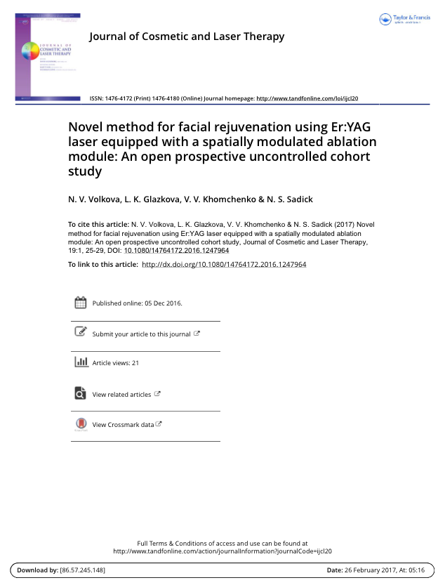 Novel method for facial rejuvenation using Er:YAG laser equipped with a spatially modulated ablation module: An open prospective uncontrolled cohort study