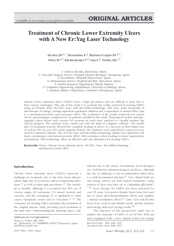 Treatment of Chronic Lower Extremity Ulcers with A New Er:Yag Laser Technology