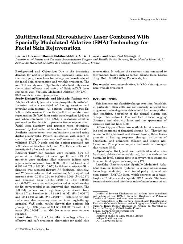 Multifractional Microablative Laser Combined With Spacially Modulated Ablative (SMA) Technology for Facial Skin Rejuvenation