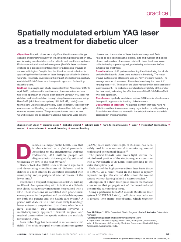 Spatially modulated erbium YAG laser as a treatment for diabetic ulcer